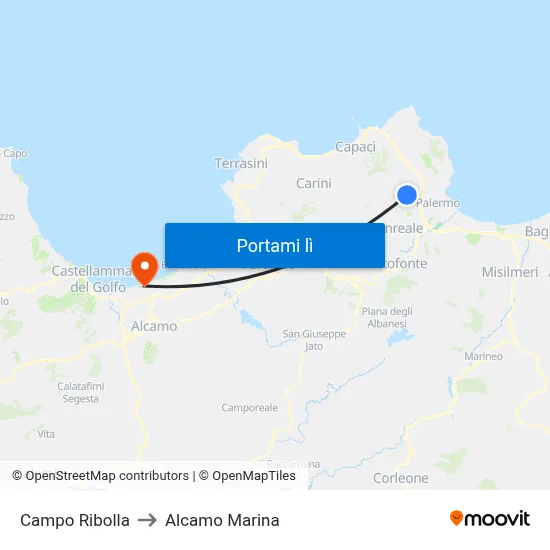 Campo Ribolla to Alcamo Marina map