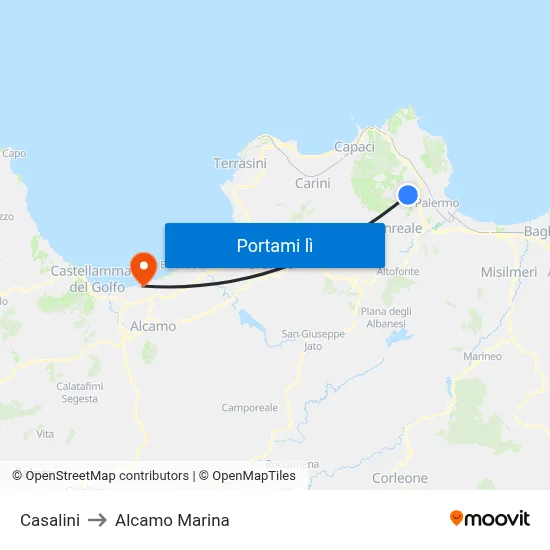 Casalini to Alcamo Marina map