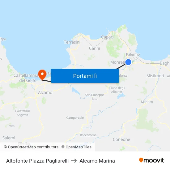Altofonte Piazza Pagliarelli to Alcamo Marina map