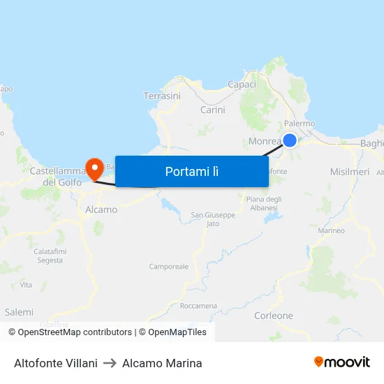 Altofonte Villani to Alcamo Marina map