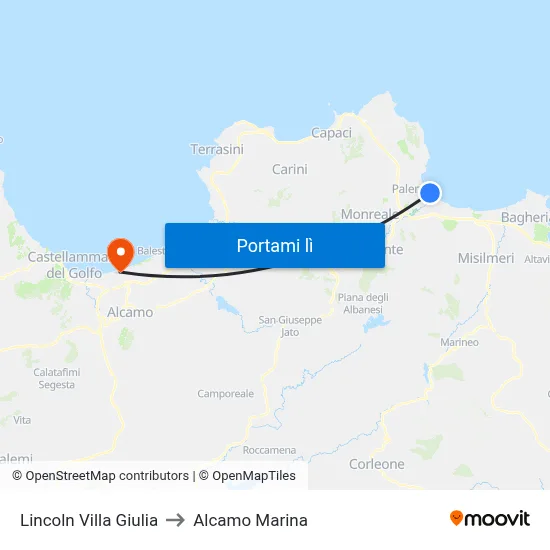 Lincoln Villa Giulia to Alcamo Marina map