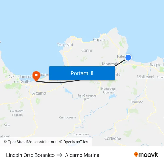 Lincoln Orto Botanico to Alcamo Marina map