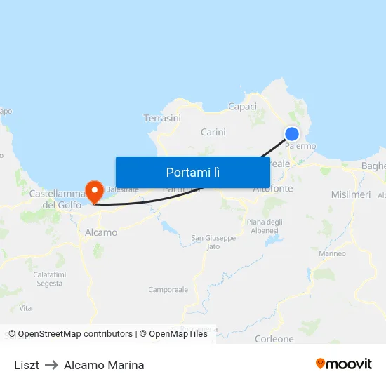 Liszt to Alcamo Marina map