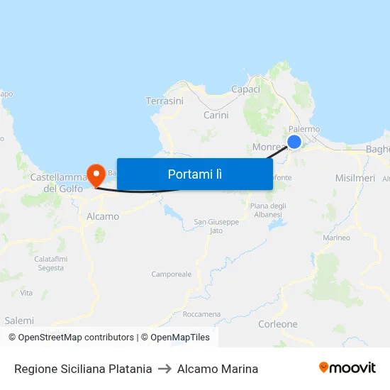 Regione Siciliana Platania to Alcamo Marina map