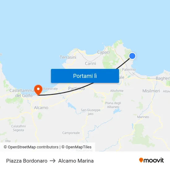 Piazza Bordonaro to Alcamo Marina map