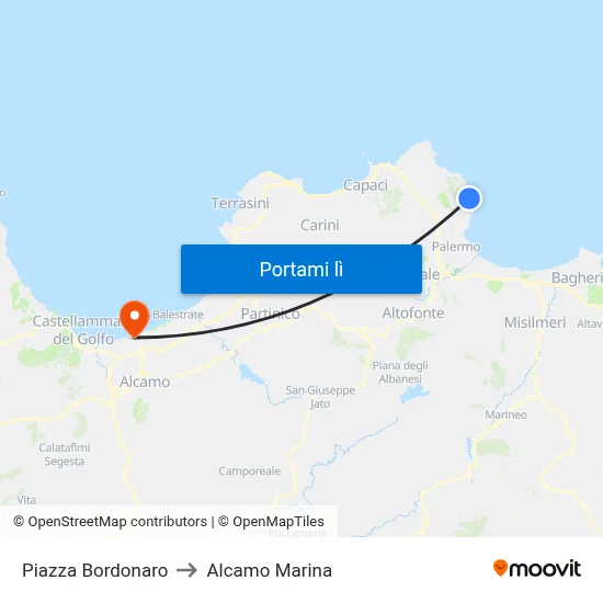 Piazza Bordonaro to Alcamo Marina map