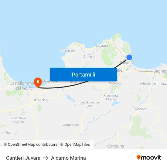 Cantieri Juvara to Alcamo Marina map