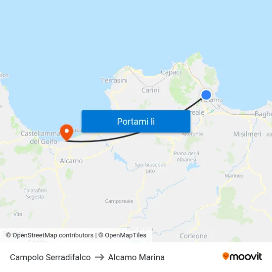 Campolo Serradifalco to Alcamo Marina map