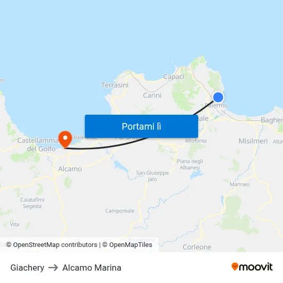 Giachery to Alcamo Marina map