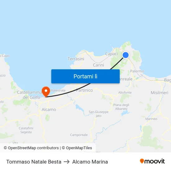 Tommaso Natale Besta to Alcamo Marina map