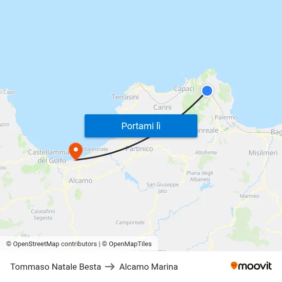Tommaso Natale Besta to Alcamo Marina map