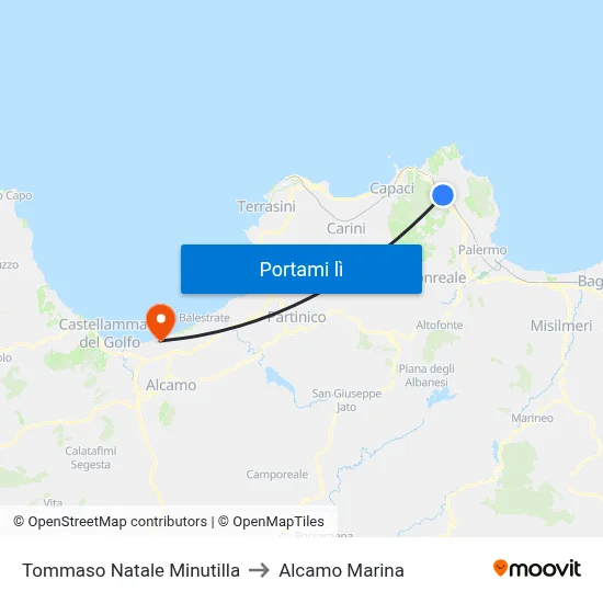 Tommaso Natale Minutilla to Alcamo Marina map