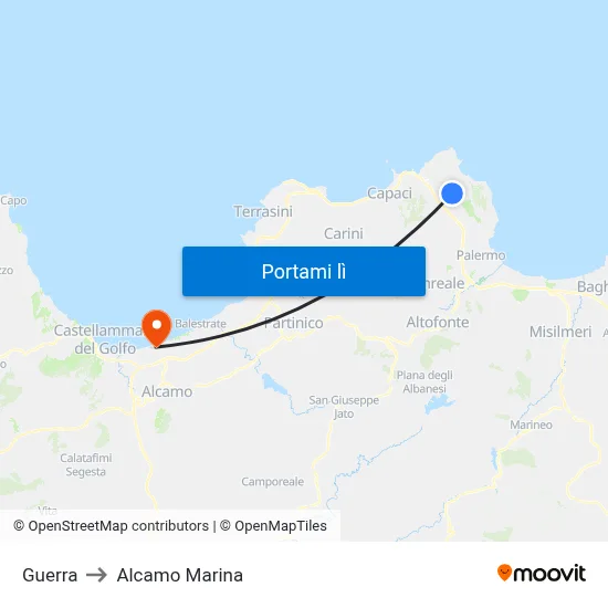 Guerra to Alcamo Marina map