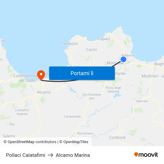 Pollaci Calatafimi to Alcamo Marina map