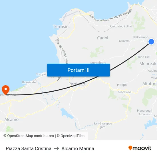 Piazza Santa Cristina to Alcamo Marina map