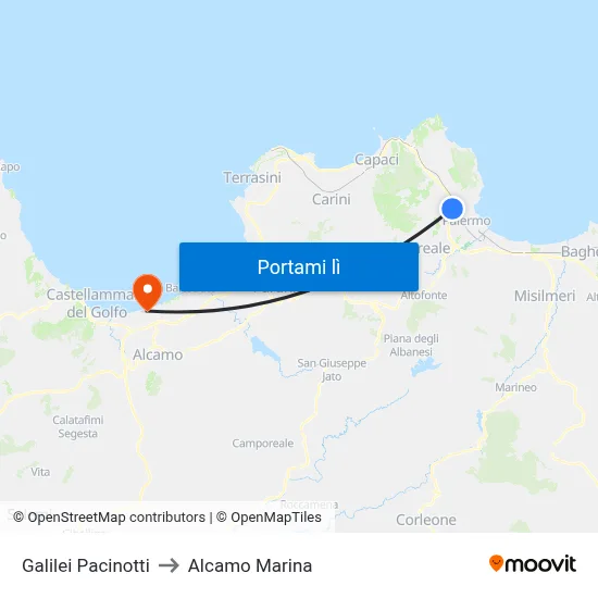 Galilei Pacinotti to Alcamo Marina map