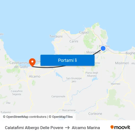 Calatafimi Albergo Delle Povere to Alcamo Marina map