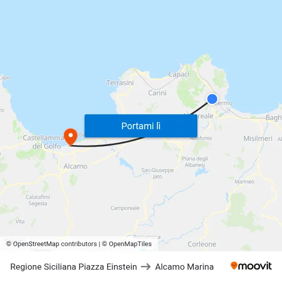 Regione Siciliana Piazza Einstein to Alcamo Marina map