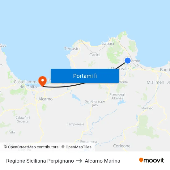 Regione Siciliana Perpignano to Alcamo Marina map