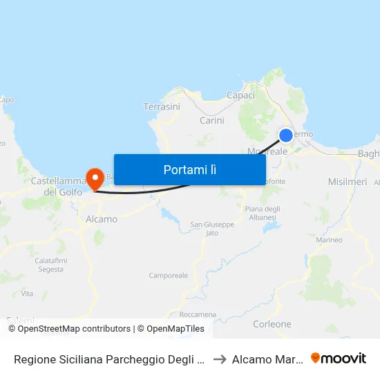 Regione Siciliana Parcheggio Degli Emiri to Alcamo Marina map
