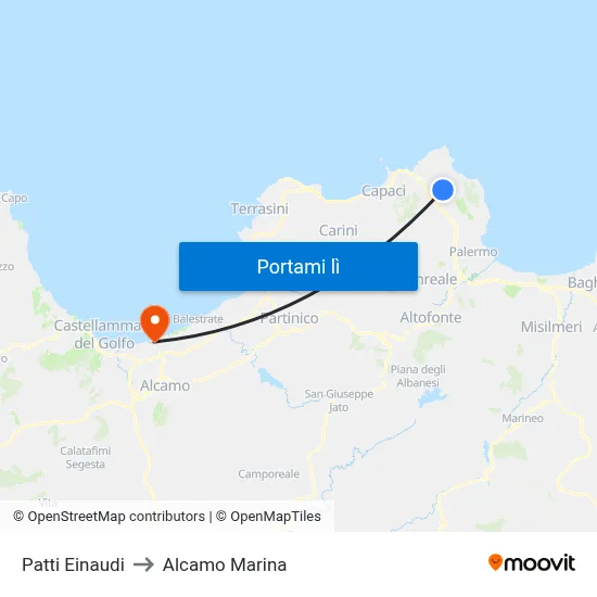 Patti Einaudi to Alcamo Marina map