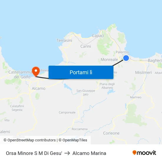 Orsa Minore S M Di Gesu' to Alcamo Marina map