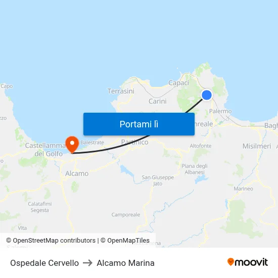 Ospedale Cervello to Alcamo Marina map
