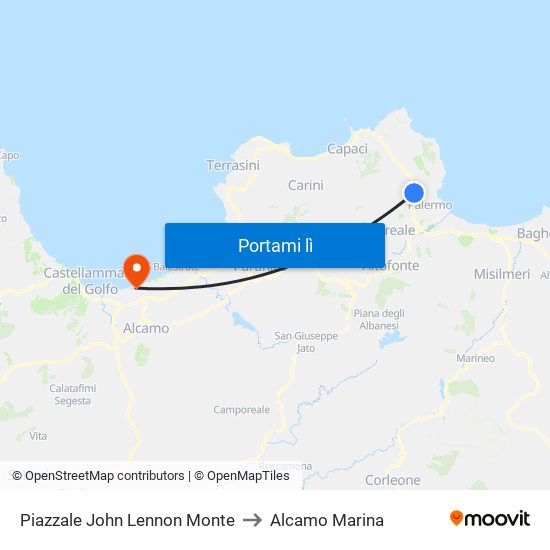 Piazzale John Lennon Monte to Alcamo Marina map