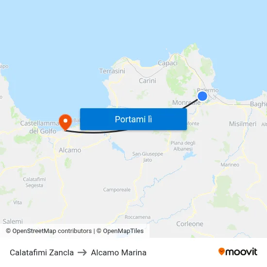 Calatafimi Zancla to Alcamo Marina map