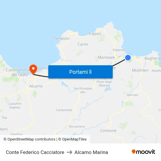 Conte Federico Cacciatore to Alcamo Marina map