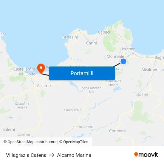 Villagrazia Catena to Alcamo Marina map