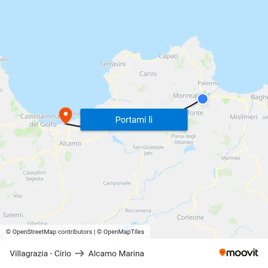 Villagrazia - Cirio to Alcamo Marina map