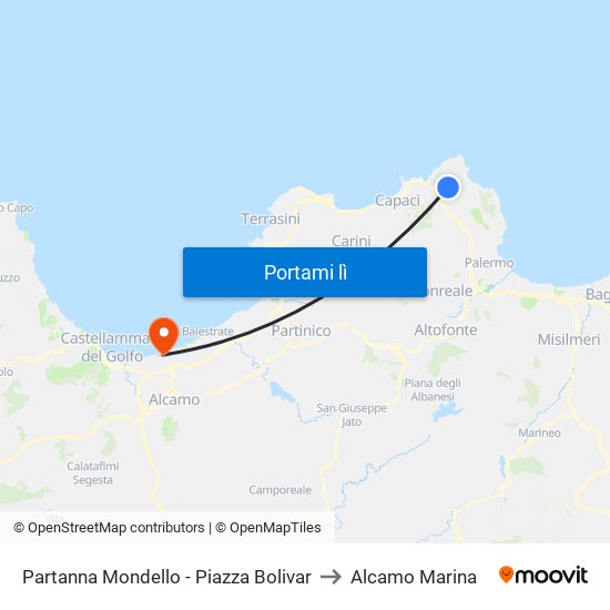 Partanna Mondello - Piazza Bolivar to Alcamo Marina map