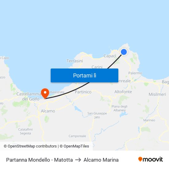 Partanna Mondello - Matotta to Alcamo Marina map