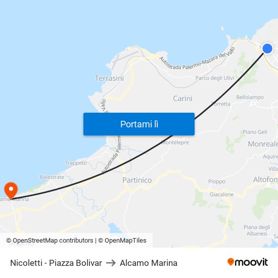 Nicoletti - Piazza Bolivar to Alcamo Marina map