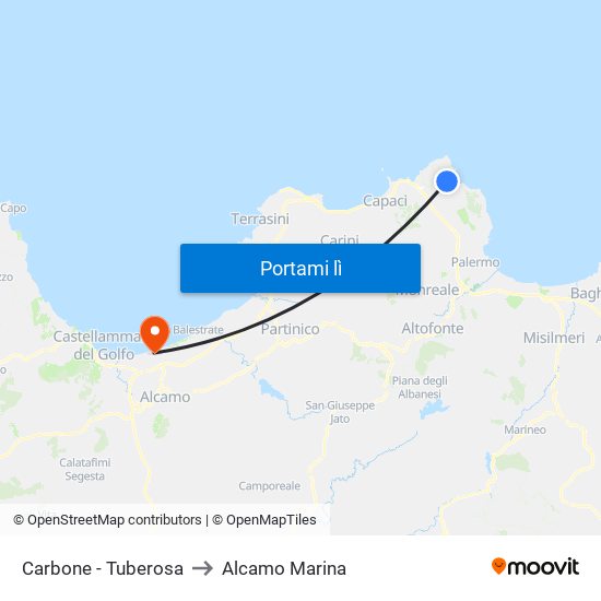 Carbone - Tuberosa to Alcamo Marina map
