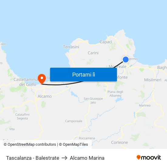 Tascalanza - Balestrate to Alcamo Marina map