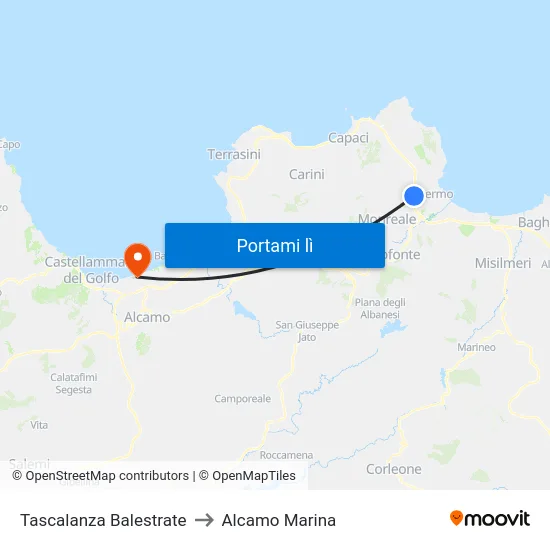 Tascalanza Balestrate to Alcamo Marina map