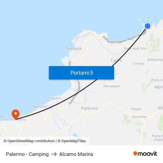 Palermo - Camping to Alcamo Marina map