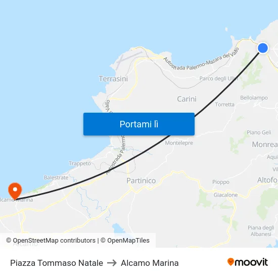 Piazza Tommaso Natale to Alcamo Marina map