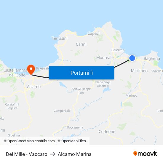 Dei Mille - Vaccaro to Alcamo Marina map