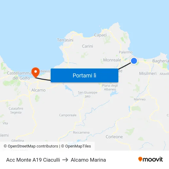 Acc Monte A19 Ciaculli to Alcamo Marina map