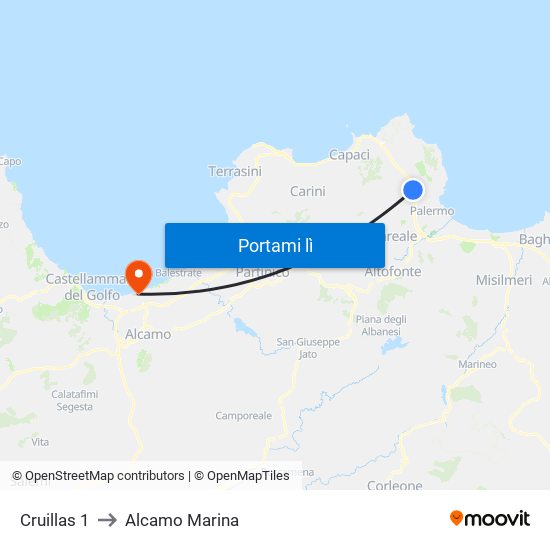 Cruillas 1 to Alcamo Marina map
