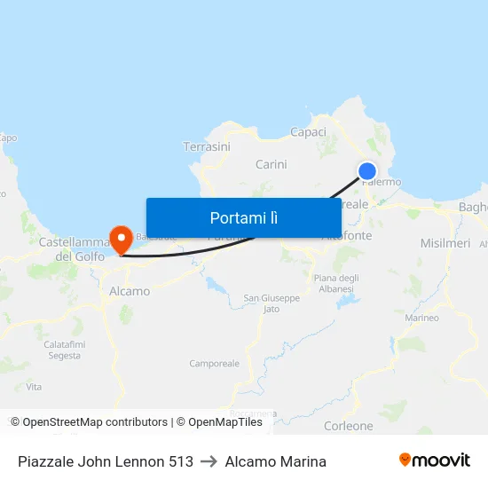 Piazzale John Lennon 513 to Alcamo Marina map