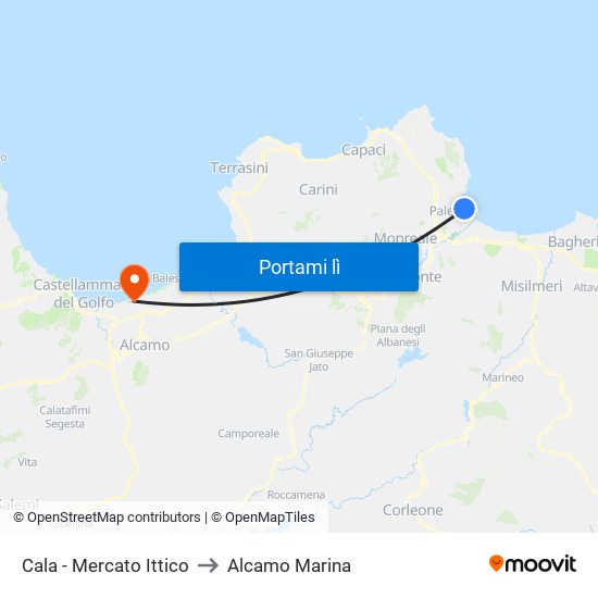 Cala - Mercato Ittico to Alcamo Marina map