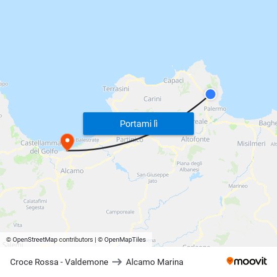 Croce Rossa - Valdemone to Alcamo Marina map