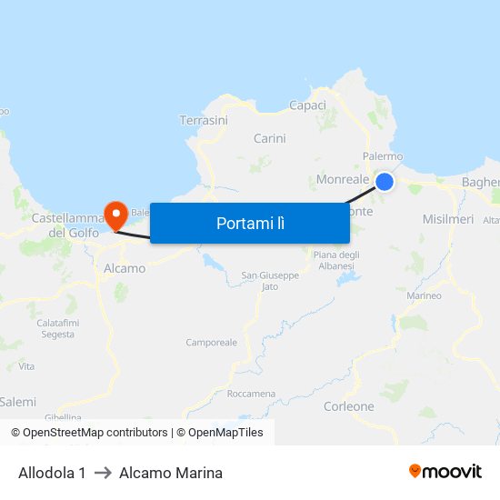 Allodola 1 to Alcamo Marina map