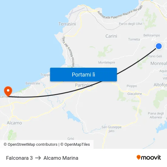Falconara 3 to Alcamo Marina map