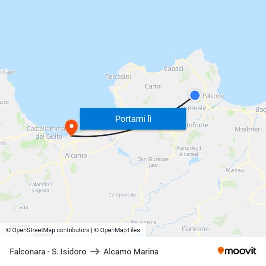 Falconara - S. Isidoro to Alcamo Marina map