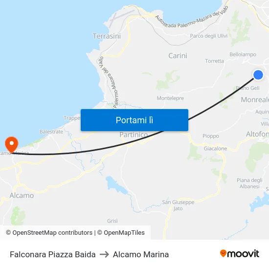 Falconara Piazza Baida to Alcamo Marina map